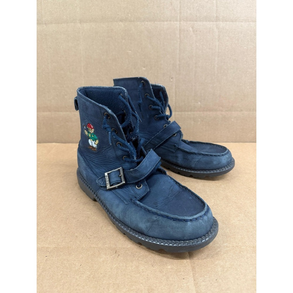 Polo Ralph Lauren Ranger Hi II Polo Bear Leather Boots Navy Blue Mens Size 7 US